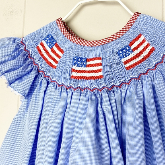 American flag smocked dress 3T patriotic USA July Fourth Frizzy Lizard girls - Picture 2 of 7